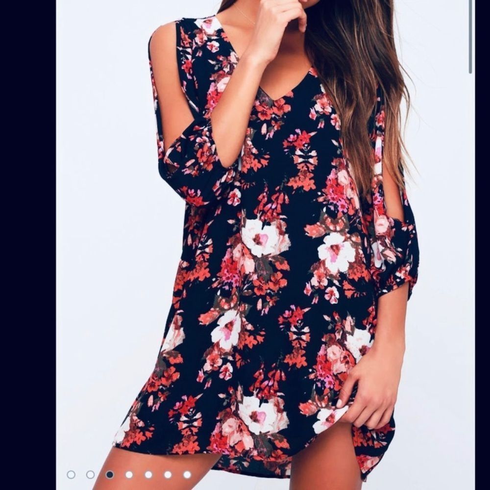 Lulus Shifting Dears Navy Blue Floral Print Dress LARGE